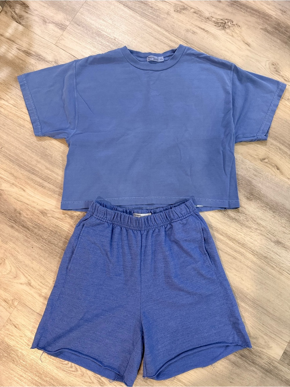 Hanes Light Blue Short Sleeve Crop Tee & Shorts Set
